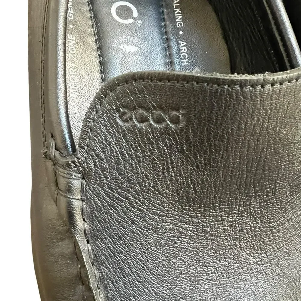 Ecco Black Leather Moc Driving Loafers Size 45 11-11.5 Slip On